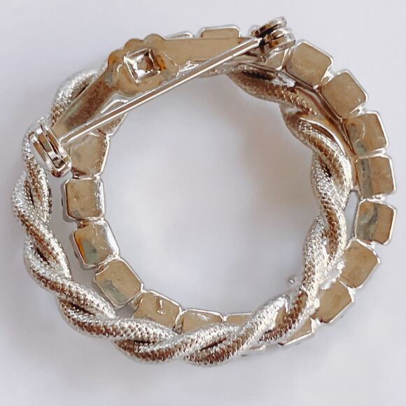 Vintage 1960s Brooch Smoky Rhinestones Mid Century Silver Tone Circle EUC - Picture 9 of 9